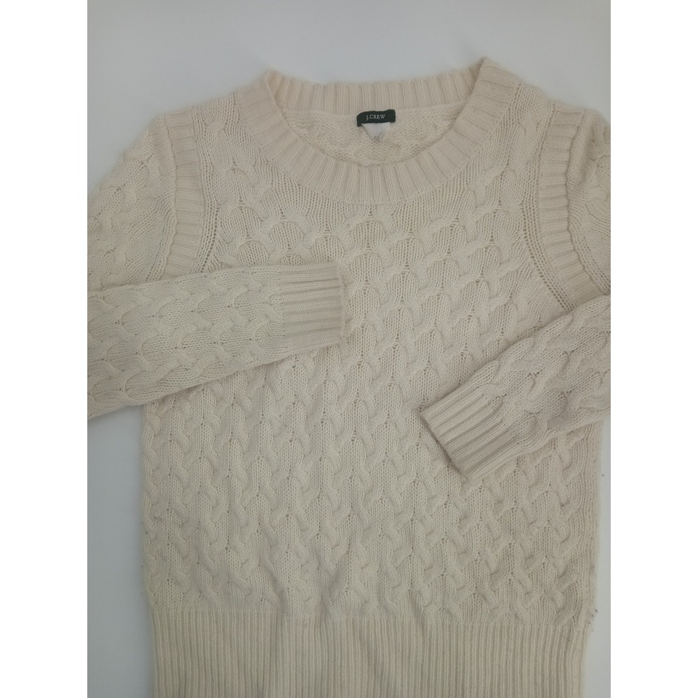 J.Crew Womens Cable Knit Sweater Cream Ivory Wool Angora Blend Crew Neck Small